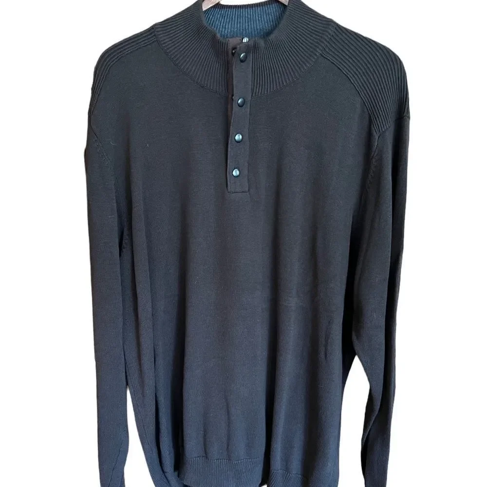 Tasso Elba olive green-brown long sleeved‎ zip and snap neck sweater size XL